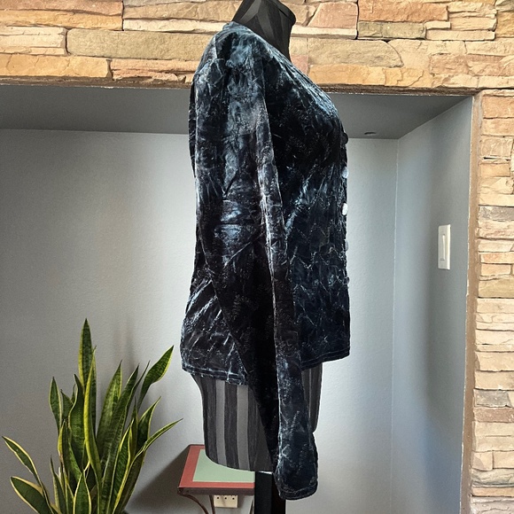 VTG Whimsigoth Stretch Blue Velvet Textured Jacket Art to Wear Bruno Duluc L - Picture 4 of 9